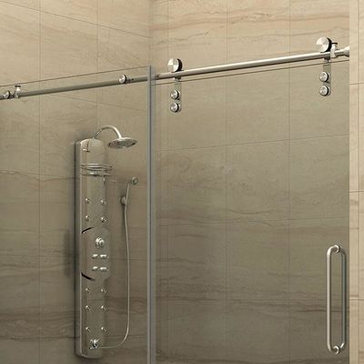Salle de douche en verre sans cadre Porte coulissante de grange avec plateau acrylique