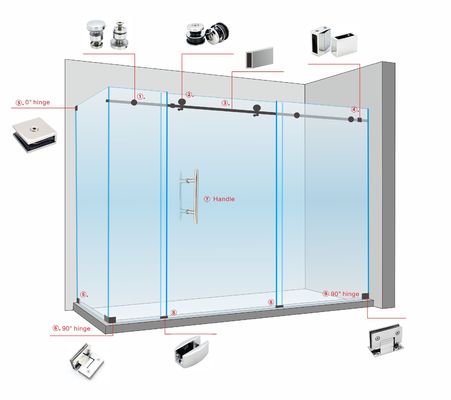 Finition miroir Porte coulissante en verre Kit de matériel pour la douche Porte de grange Puerta de Ducha