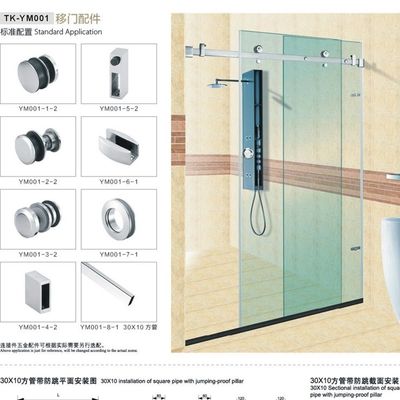 SS304 Carré 30*10mm Bar Douche Porte coulissante Tube de montage avec style d'apparence argentée