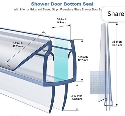 Tape de joint de douche en PVC transparent pour porte de douche en verre sans cadre de 3/8 pouces Longueur 2000 mm