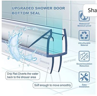 Tape de joint de douche en PVC transparent pour porte de douche en verre sans cadre de 3/8 pouces Longueur 2000 mm