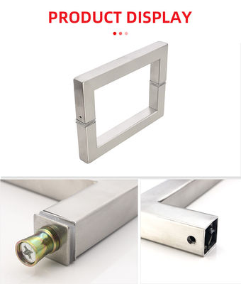 Porte vitrée à pivot carré en acier inoxydable finition au chrome poli avec poignée et échantillon