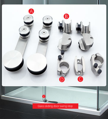 Kit de porte coulissante de salle de bain en verre argenté/noir de haute dureté et durable pour verre de 6 à 12 mm