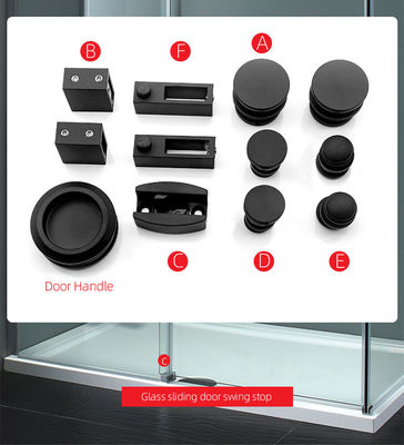 Kit de porte de douche coulissante noire en forme de plateau rond pour 8-12 mm