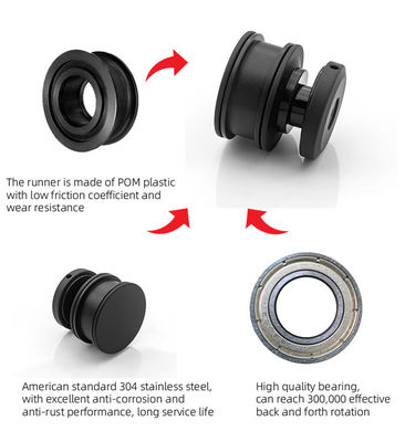Kit de porte de douche coulissante noire en forme de plateau rond pour 8-12 mm