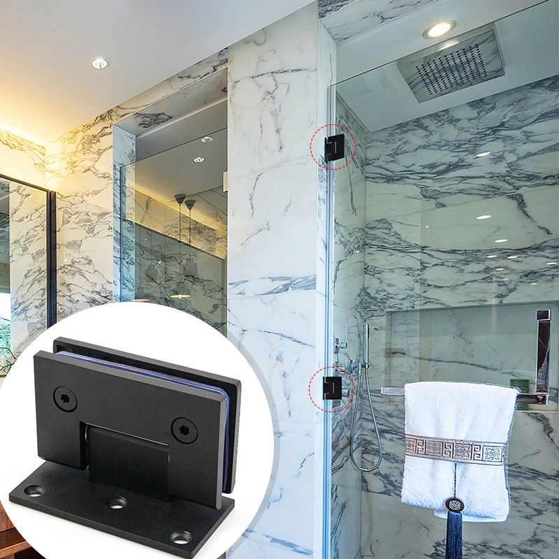 Moderne design Mat noir en acier inoxydable 90 degrés monté sur le mur douche porte en verre charnière