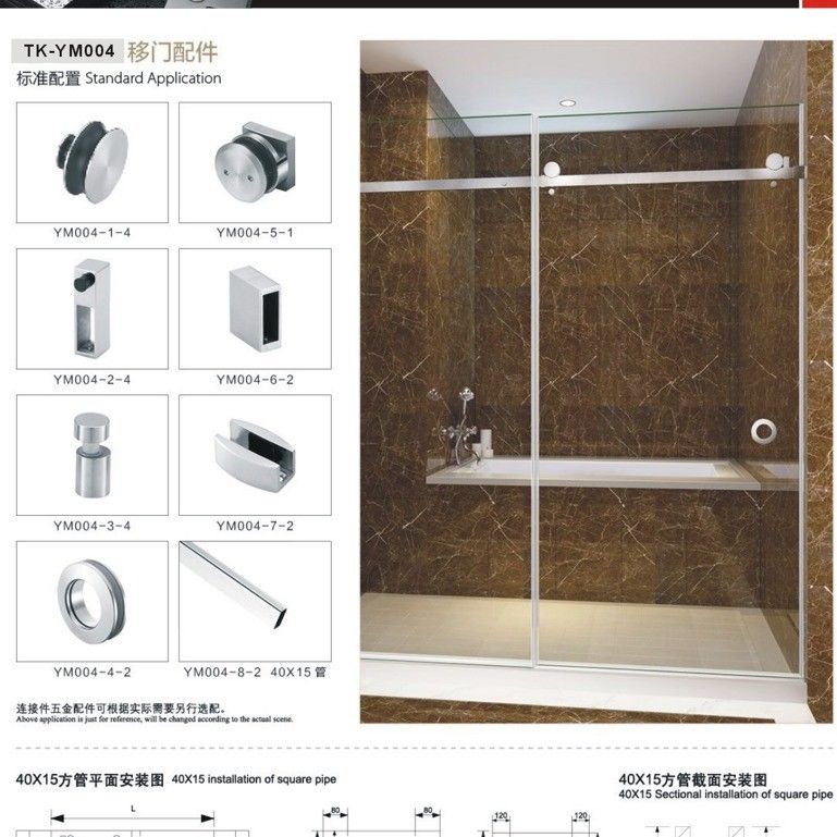 Salle de bains d'hôtel Essentiel Porte coulissante de douche miroir moderne SS304 pour rénovation