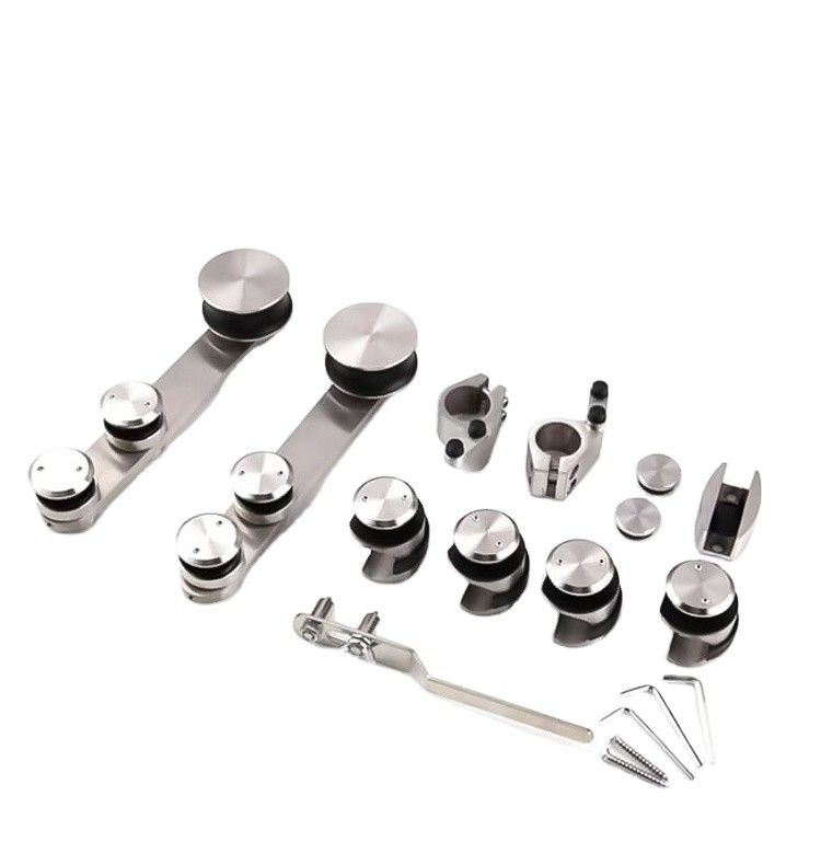 Kit de porte coulissante de salle de bain en verre argenté/noir de haute dureté et durable pour verre de 6 à 12 mm