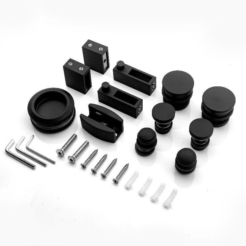 Porte coulissante, piste de grange, kit de douche, accessoires matériels, verre, acier inoxydable, mat noir