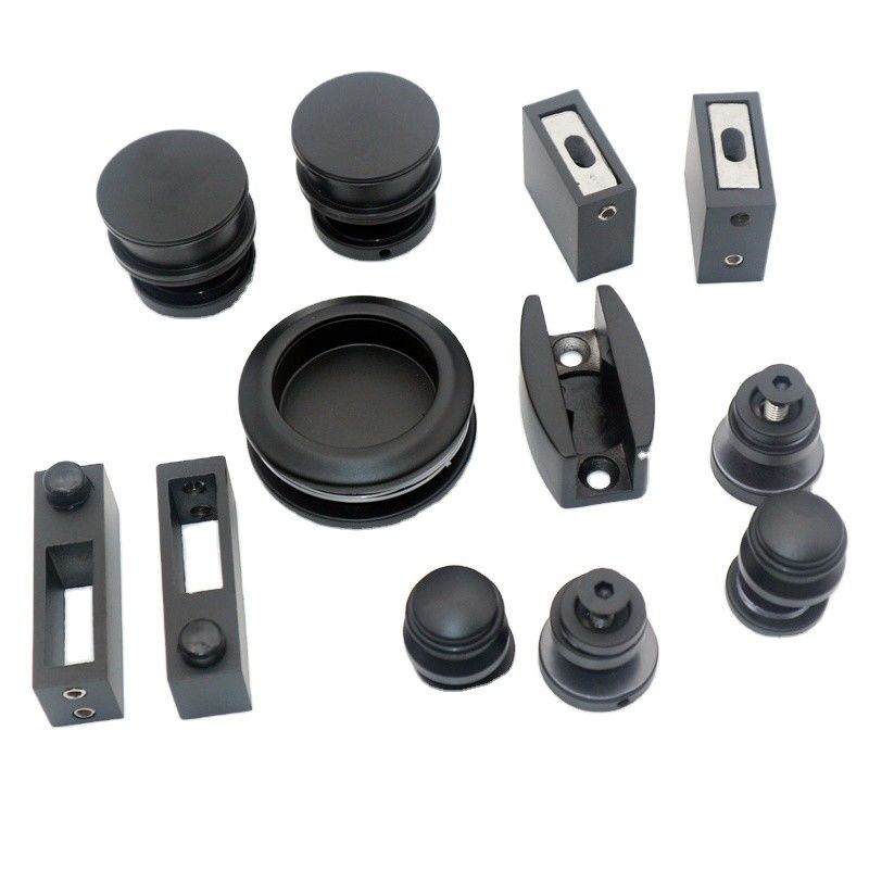 Kit de porte de douche coulissante noire en forme de plateau rond pour 8-12 mm