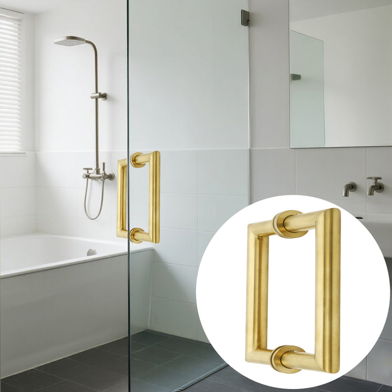 Poignée de porte principale en verre doré, tube rond en métal, carrée